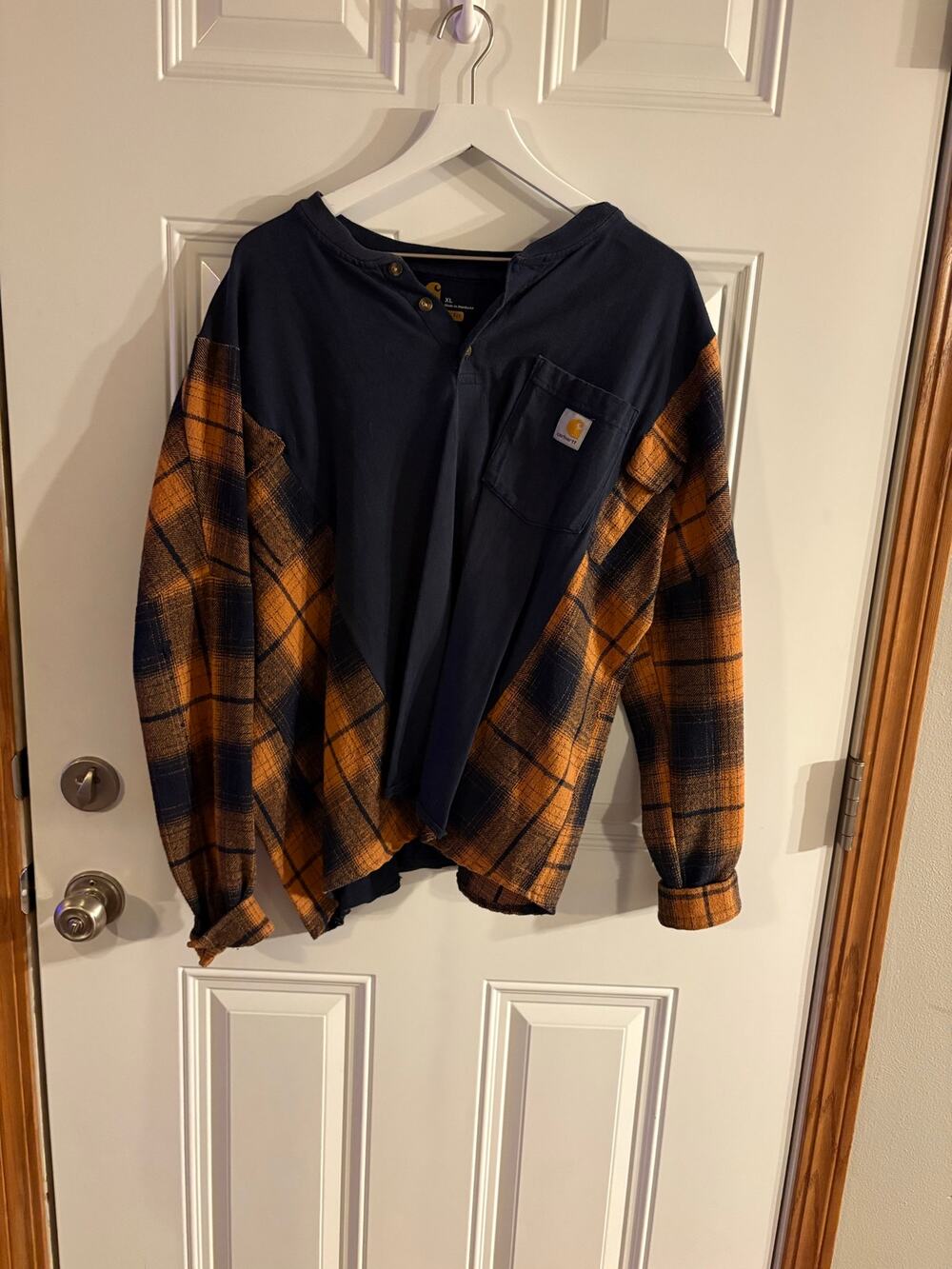 Carhartt Sz XL Reworked
Upcycled Brown Plaid Relaxed Oversize LongSleeved Shirt